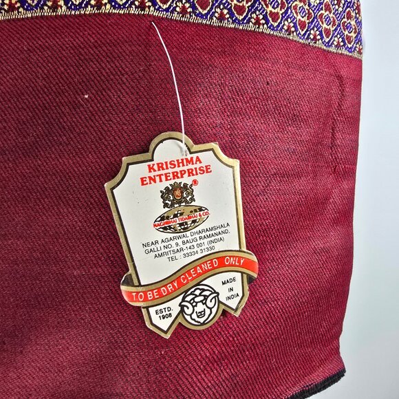 Vintage Kashmiri Embroidery Red & Blue Wrap Scarf Made In India - Picture 6 of 6